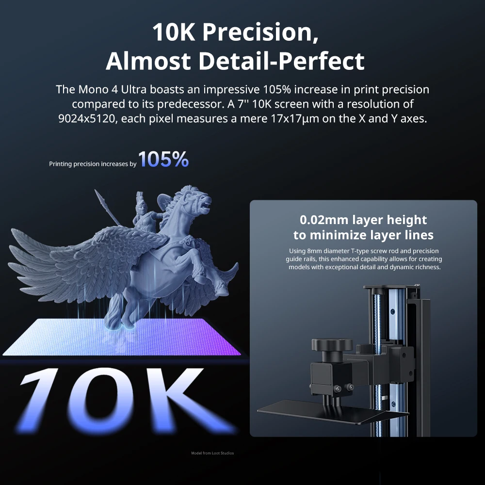 3D Printer ANYCUBIC Photon Mono 4 Ultra V2 LCD 3D Printer 7" 10K UV Resin Printers High Speed 3D Printing Build Volume Size 153.4x87x165mm