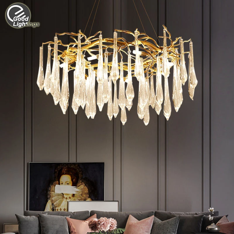 Luxury modern golden branch LED crystal chandelier kitchen bedroom dining table living room dining room upscale hotel