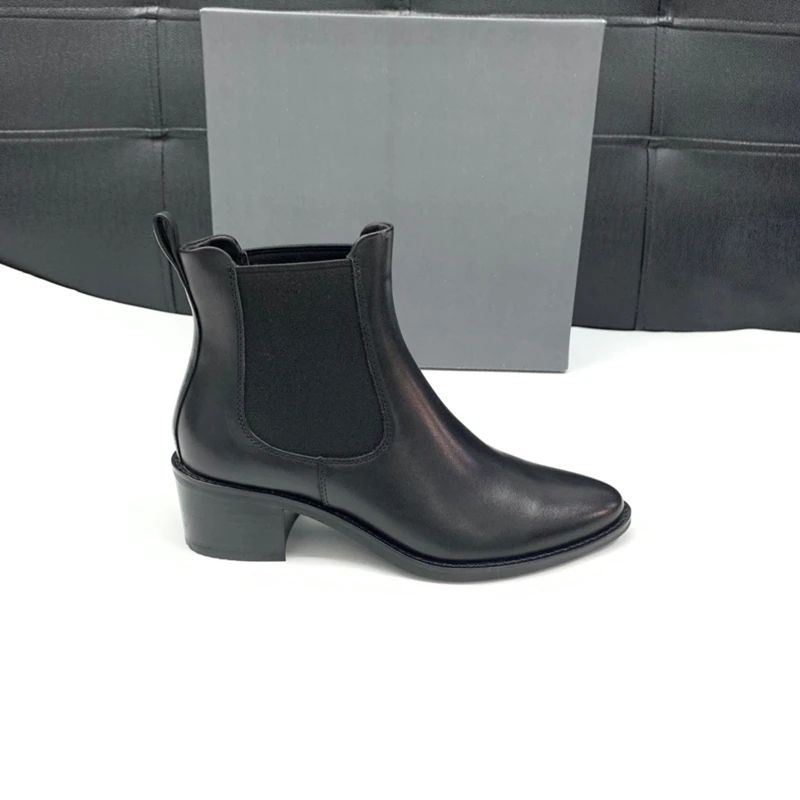 Dave&Di Autumn French Fashion Ladies Elegant Genuine  High Heel Boots Leather Comfortable Casual Chelsea Boots Women