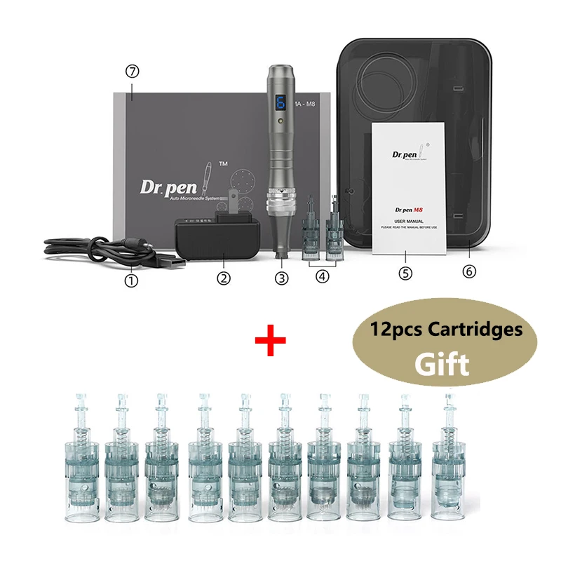 Dr.pen-Dermapen inalámbrico eléctrico Ultima M8 Original, máquina de mesoterapia Profesional con microagujas para el cuidado de la piel, con 12