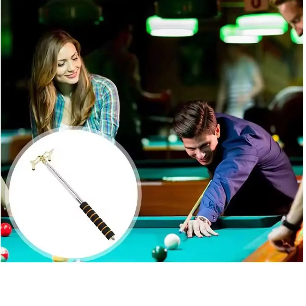 Stainless Steel Telescopic Billiards Pool Cue Anti-Slip Expandable Pool Table Cue Stick Bridge Removable Bridge Head Golden