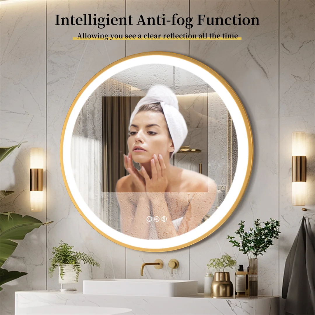 LUVODI 32Inch Waterproof Gold Frame Bathroom Mirror with LED Lights Illuminate Wall Vanity Mirror 3 Color Dimming Quick Defog 6