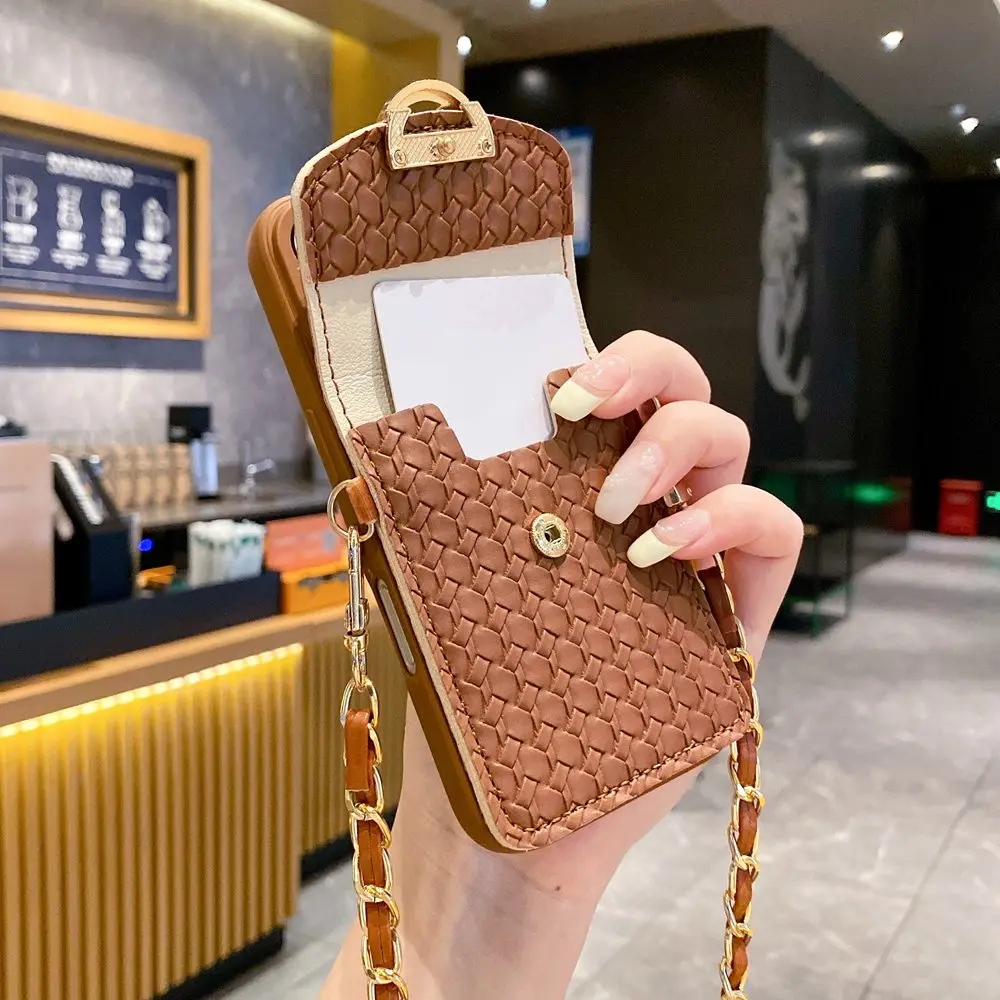 Luxury Woven Wallet Card Holder Phone Case with Crossbody Strap & Lanyard