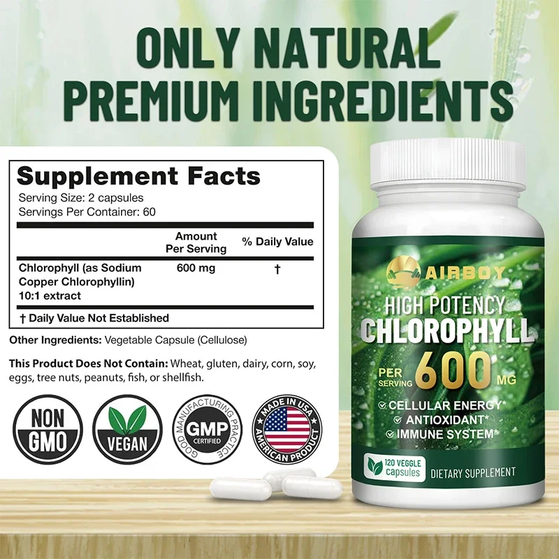 Chlorophyll Capsules 600mg - for Energy, Immunity, Skin & Internal Deodorant 2