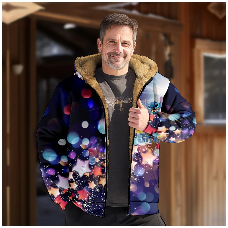 New starry sky Cotton Coat Hooded Sweater Casual Print Long Sleeve Zipper Sweater Thick Cotton Coat Winter a01