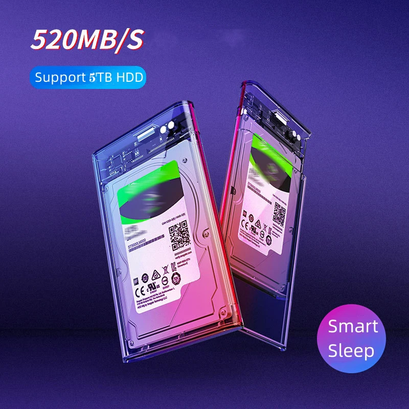 USB C USB 3.0 / 3.1 to SATA III HDD Adapter 2.5'' External Hard Drive Enclosure 5Gbps Tool Free Clear External Hard Drive Case