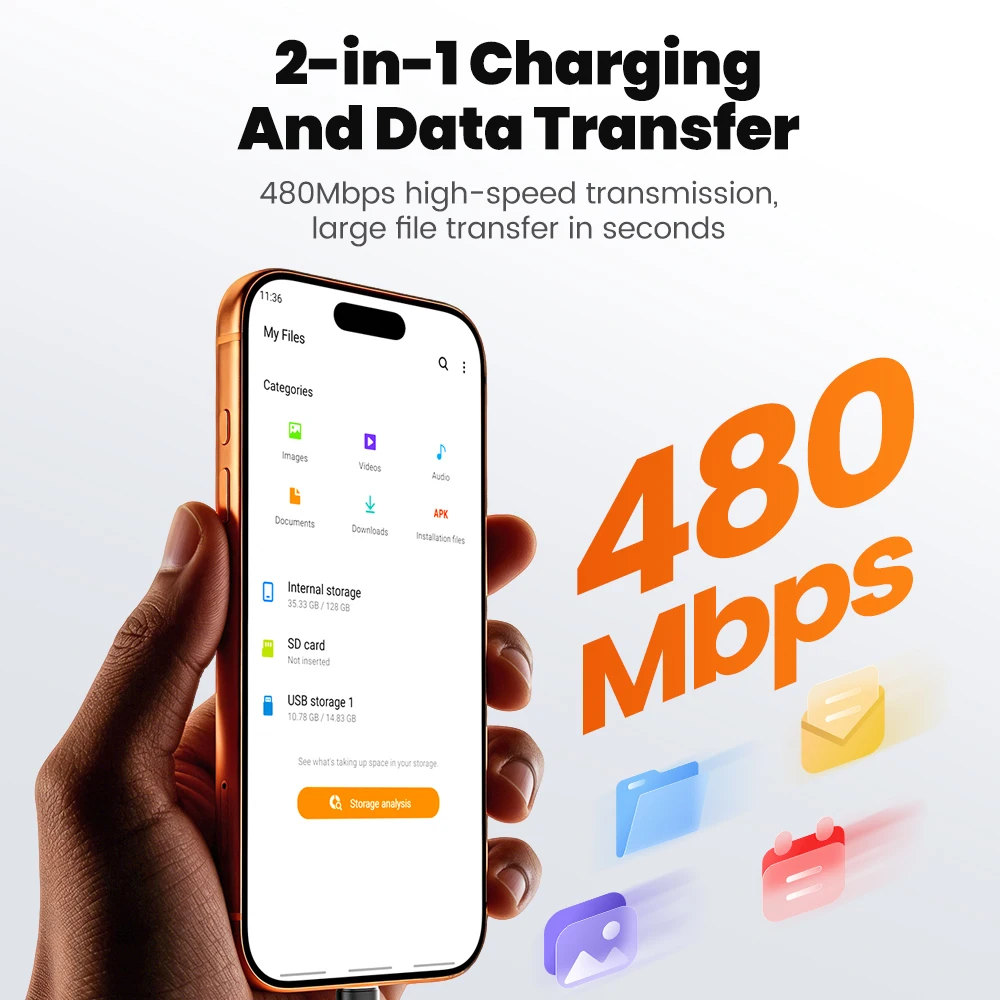 2-in-1 60W 타입 C to 타입 C 고속 충전 케이블, 유연한 실리콘 충전 및 데이터 전송 듀얼 타입 C 케이블 (아이폰 15, 16, 17 호환)