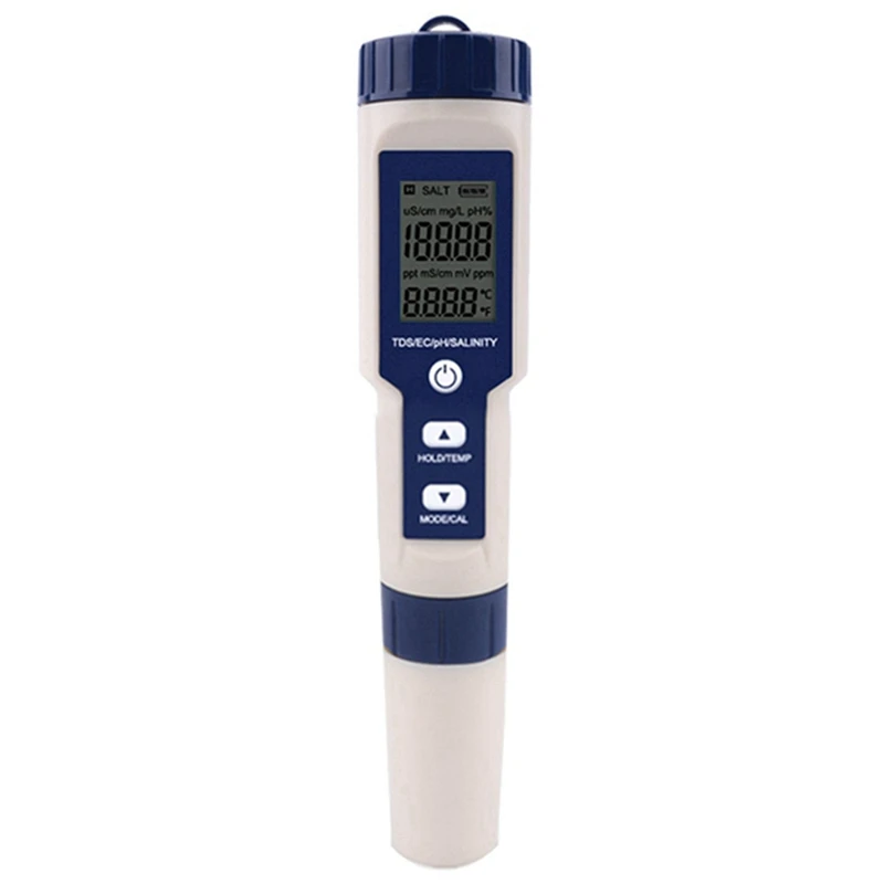 

5 In 1 TDS/EC/PH/Salinity/Temperature Meter Digital Water Quality Monitor Tester For Pools, Drinking Water, Aquariums Durable