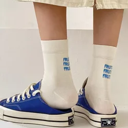Playful Cotton Embroidered Today I'm Awesome Designer Mid - Tube Socks - One size (White)