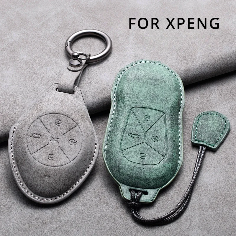 Leather Car Remote Key Case Cover Key Fob Shell Holder Keychain Accessories For Xiaopeng Xpeng P5 P7 G3 G6 G9 G3i