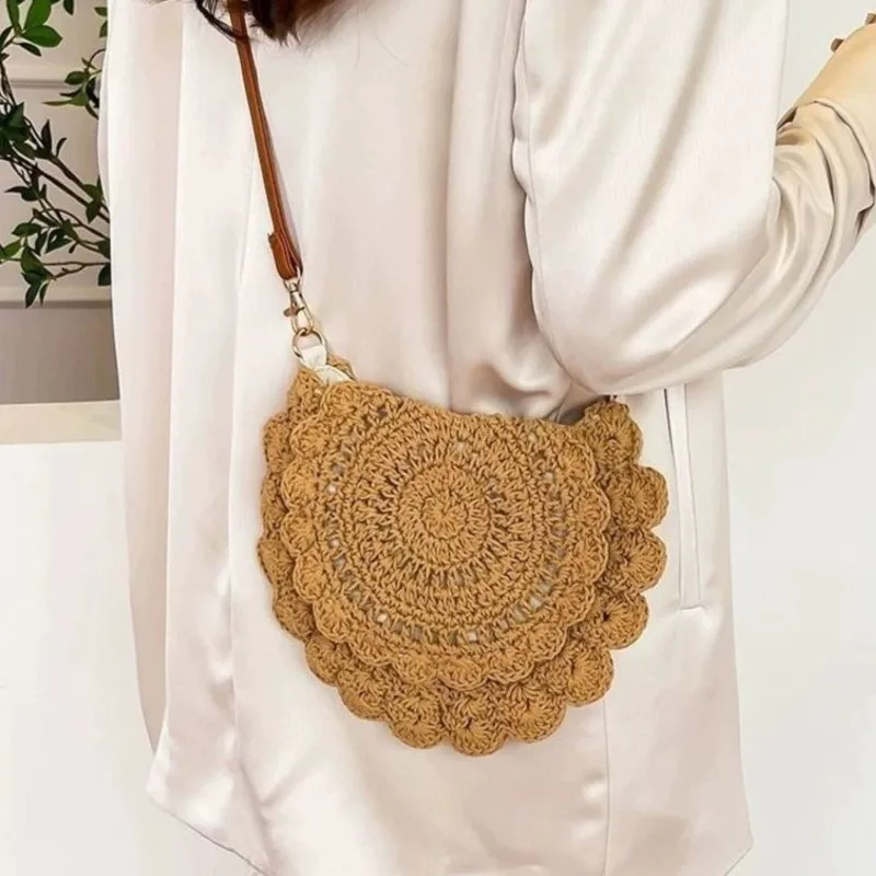 JIAERDI Flower Lace Crochet Knit Shoulder Bags Women Summer Vacation Straw Woven Beach Bag Ladies Casual Versatile Crossbody Bag
