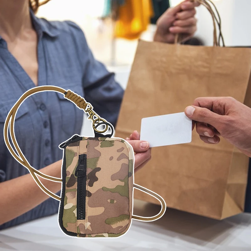 New Trend Casual Men's Coin Purse Tactical Edc Zipper Short Wallet Key Holder Small Money Bag Bus Card Headphones Neck Bag