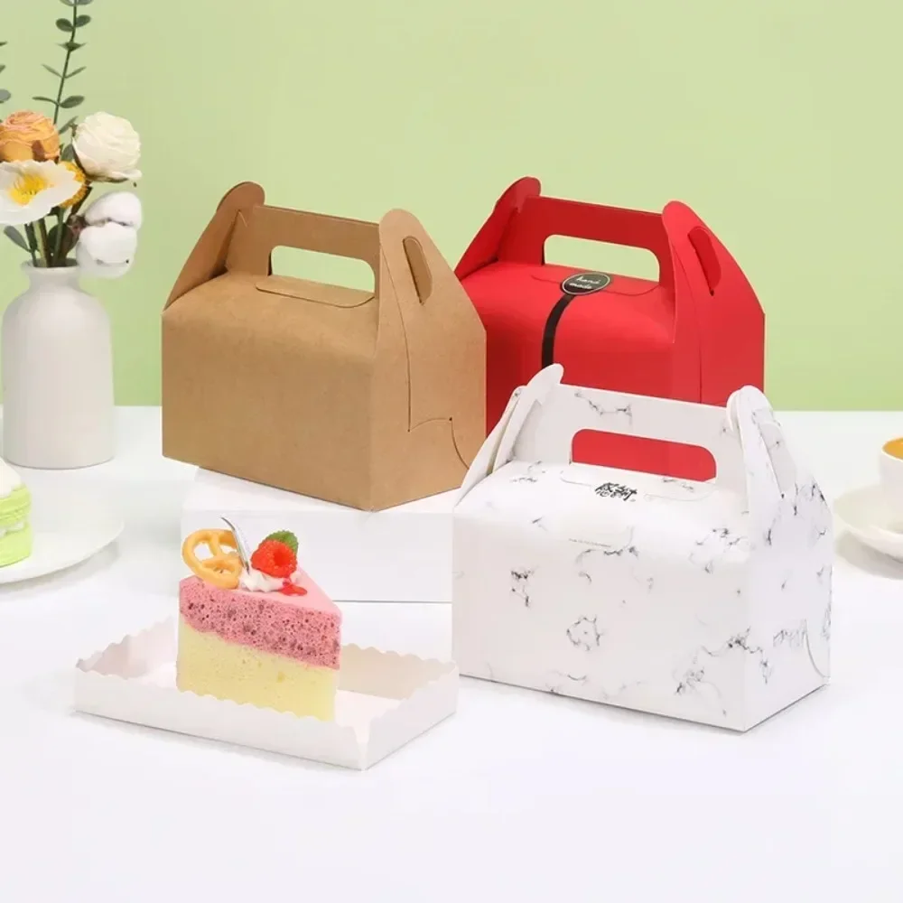 Portable pastry box kraft paper baking square mousse dessert box afternoon tea ice cream gift packaging