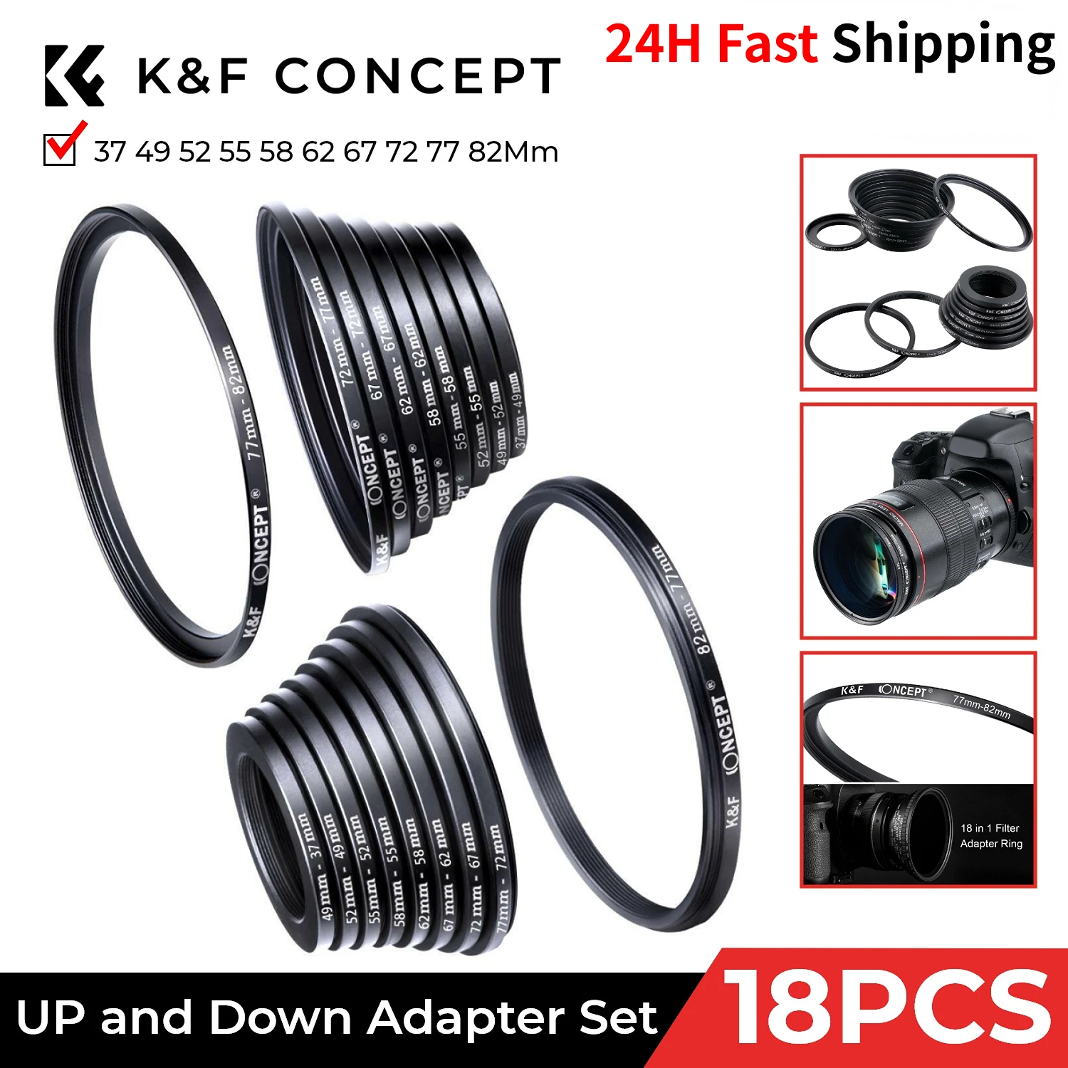 Step UP Ring 67mm Lens Male To 72mm 77mm 82mm 86mm Filter Female