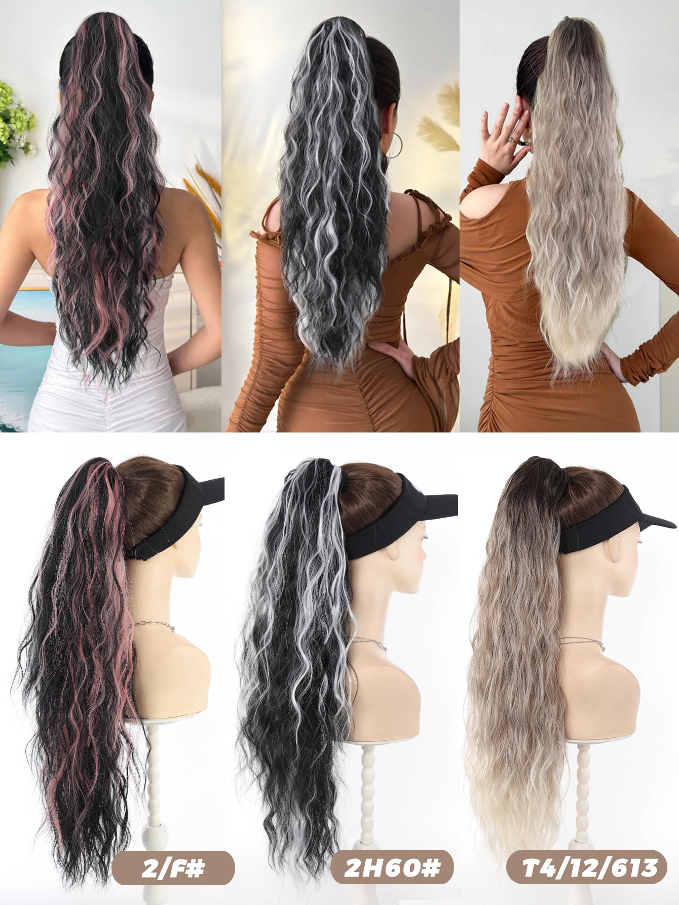 Synthetic Curly Ponytail Extension Black Blonde Pink for Women