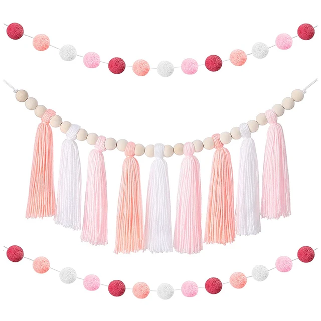 Pastel Rainbow Wall Decor Set Tassel Garland Pom Pom Ball String