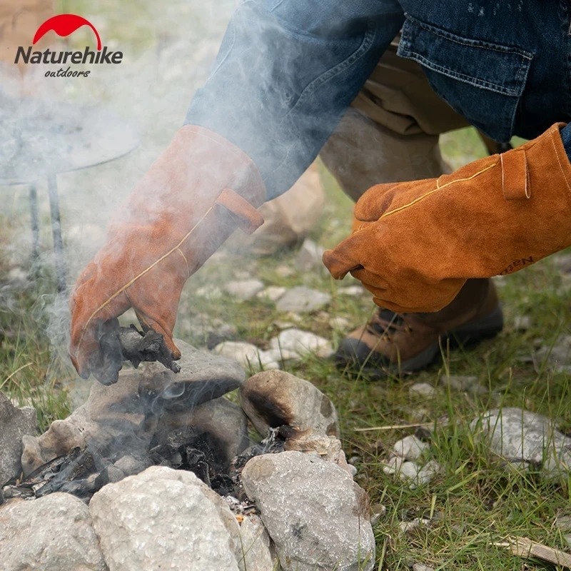 Naturehike Cooking Heat Insulation Glove Outdoor Glove Heat Flame Retardant Resistant Cowhide for Camping BBQ Oven Anti Scald for safety work gloves