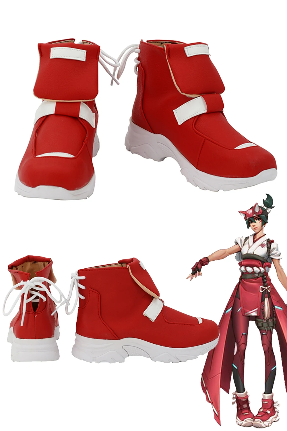 

Kiriko Cosplay Shoes Fantasy Costume Accessories Game OW Disguise Red Short Boots Adult Women Halloween Party Suits Props