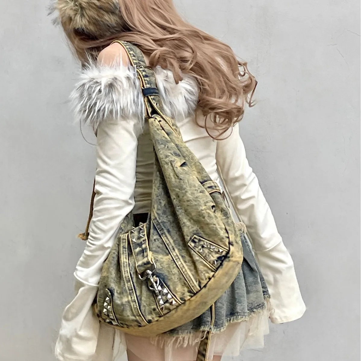 NEW Women Denim Shoulder Bag Simple Tote Handbag Large Capacity Chic Hobo Pattern Retro Tote Outdoor Travel Bag