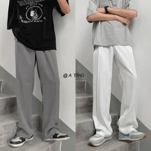 

Summer White/Gray/Black Suit Pants Men Fashion Society Mens Dress Pants Korean Loose Straight Casual Pants Mens Trousers S-2XL