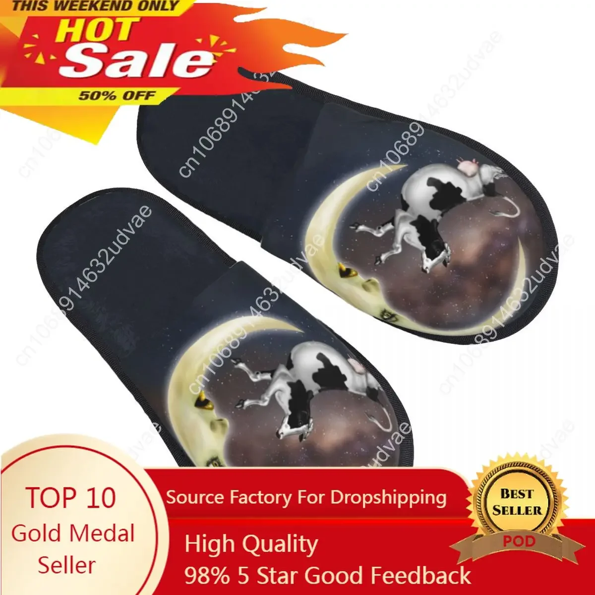 

Fur Slipper For Women Men Fashion Fluffy Winter Warm Slippers Dairy Cow Jumping Over Moon House Shoes