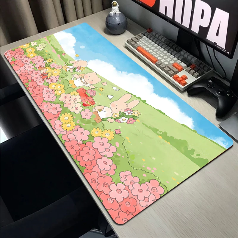 

Large Mousepad Pc Accessories Keyboard Pad Mouse Pad Gaming Deskmat Rubber Locked Edge Mat Kawaii Rabbit Mouse Pad Cute Flower