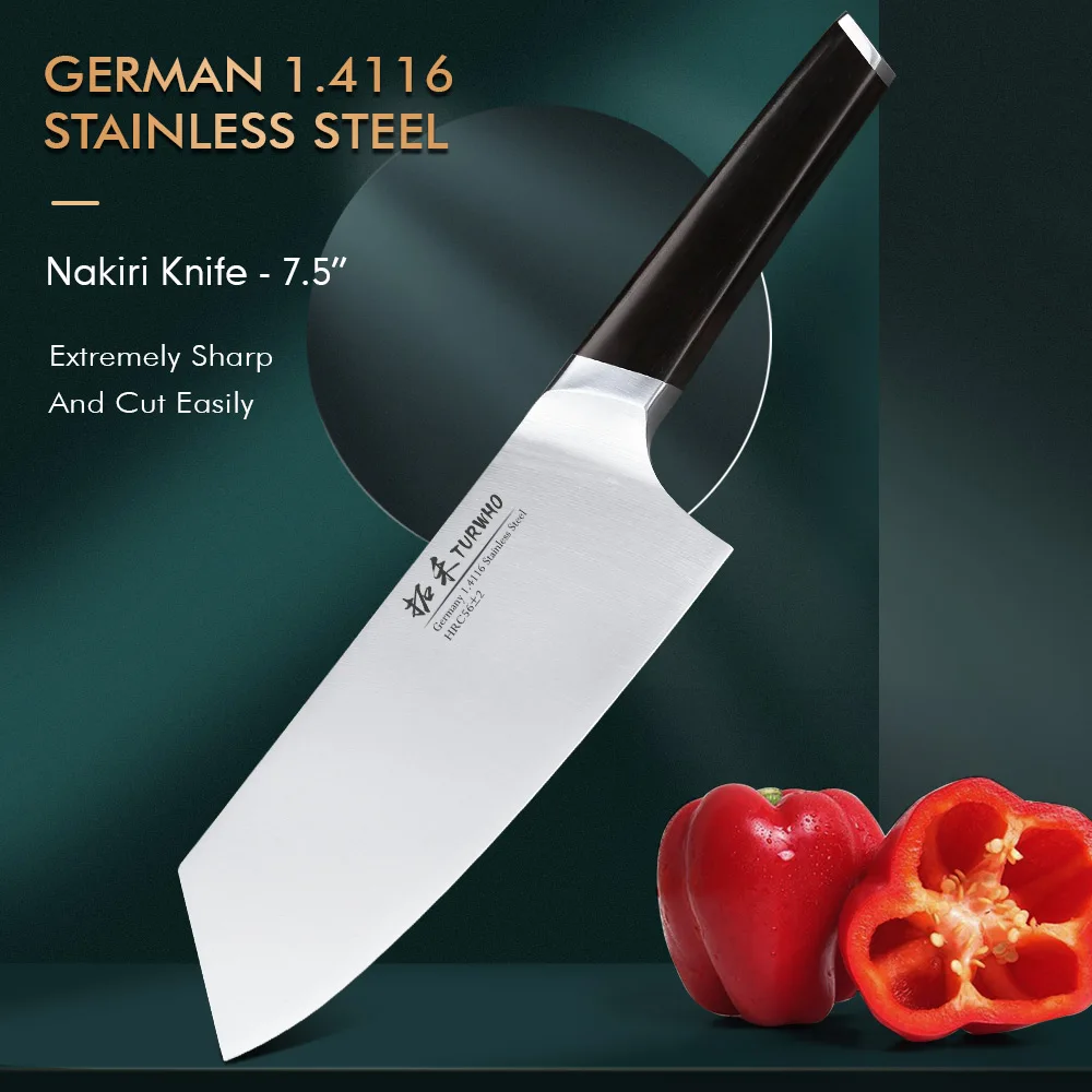 TURWHO 7.5 Inch Japan Chef's Nakiri Knives Professional German 1.4116