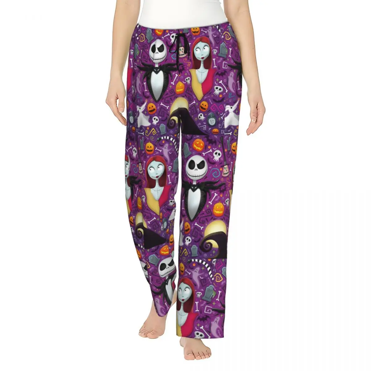 

Custom Nightmare Before Christmas Pajama Pants Sleepwear Women Elastic Waistband Jack Sally Skull Sleep Bottoms with Pockets