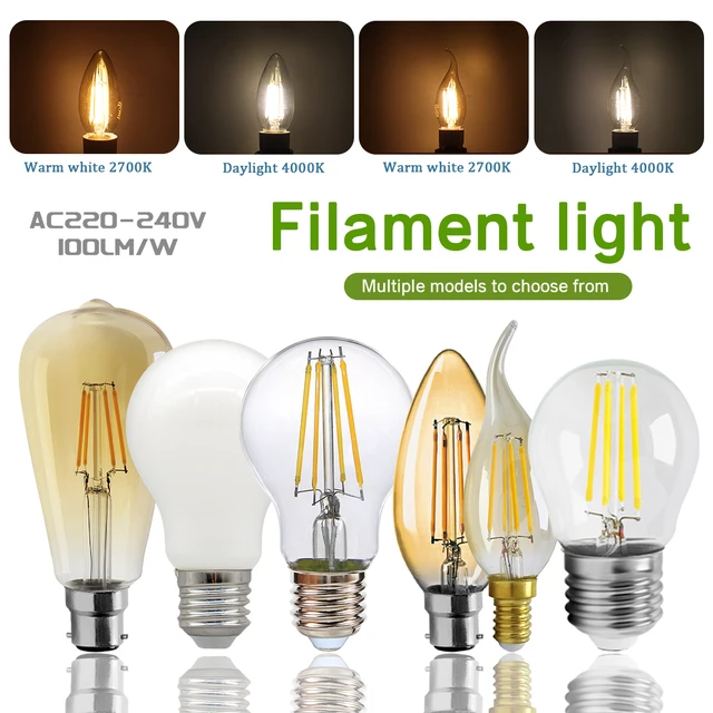 10pcs E27 E14 B22 Retro LED EDISON หลอดไฟ 220V LED Filament โคมไฟสําหรับ Home G45 A60 ST64 G80 G95 2700K 4000K VINTAGE แสงเทียน 1