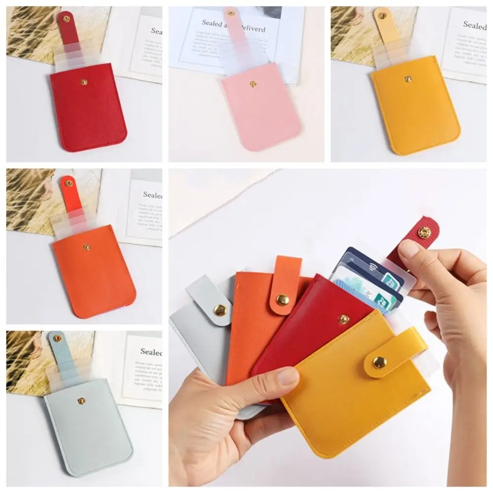 

Solid Color Pulling Card Holder Small Purse Wallets Multi-position Women Card Case PU Leather Students Bus Card Holder