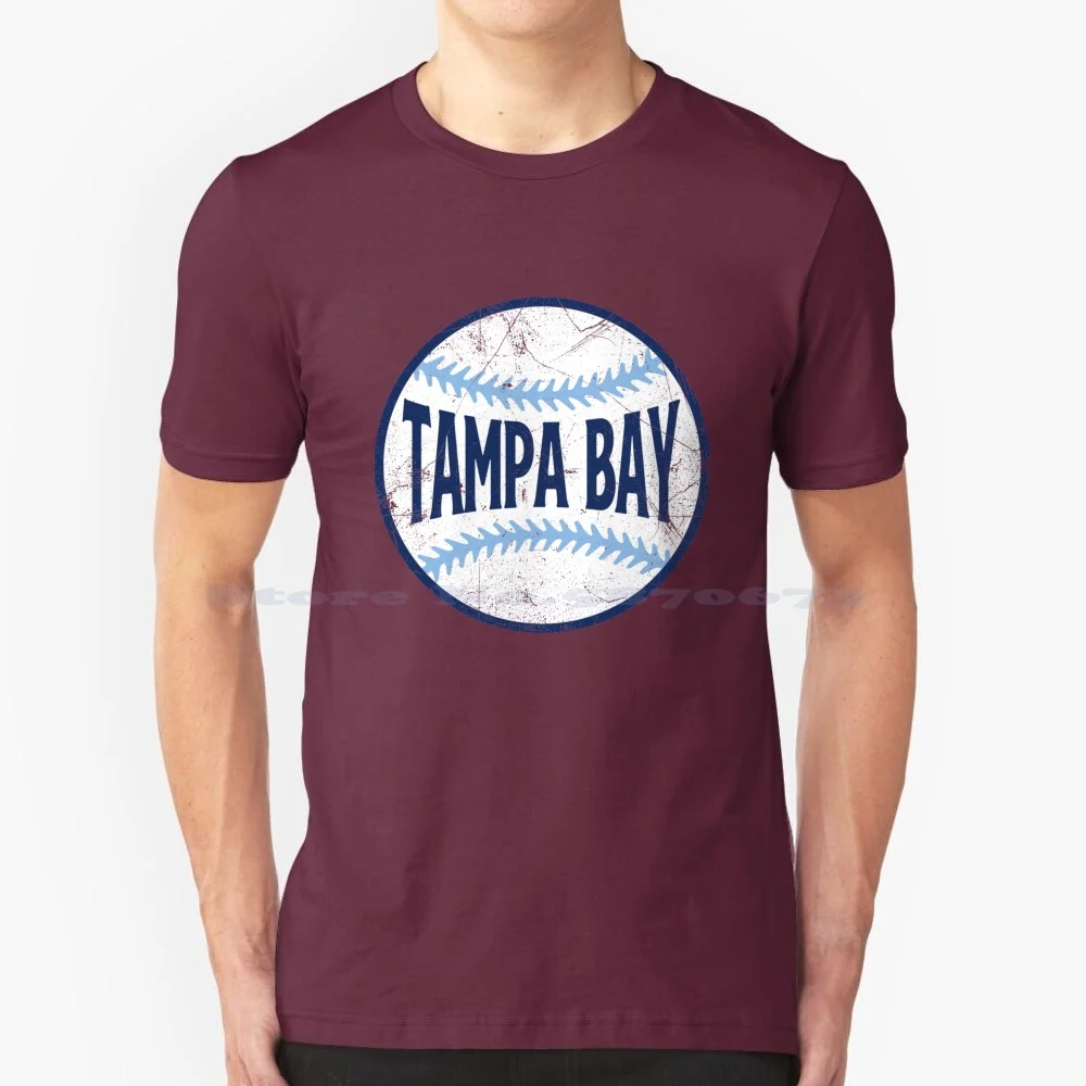 Tampa Bay Retro Baseball-Navy T Shirt 100% Cotone Tee Tampa Bay San Valentino Florida Vintage Retro Baseball Tropicana Field