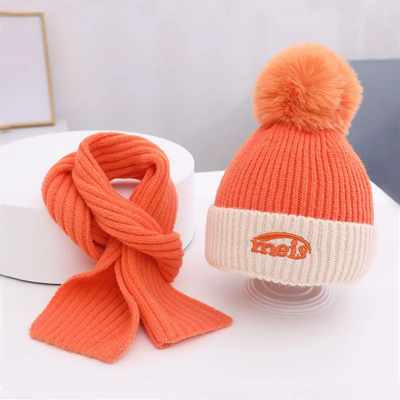 

Детская шапка и шарф, комплект из 2 предметов, Вязаная Шапка-бини с помпоном для девочек и мальчиков, зимние теплые шарфы 2022, Детские аксессуары