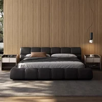 Lit double de luxe en cuir de première qualité pour chambre à coucher, cadre de tête de lit esthétique, dossier souple, taille king, meubles de maison 2