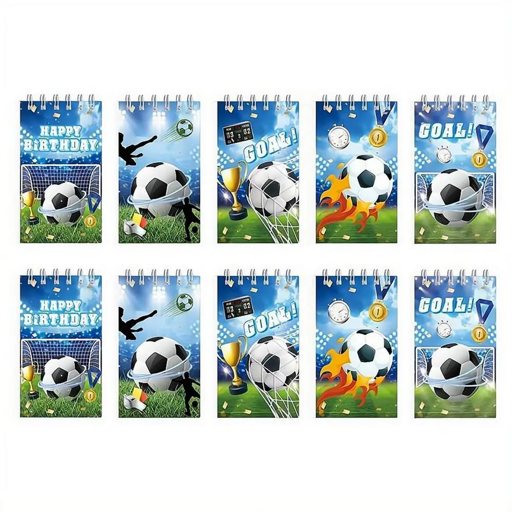 소년을위한 10Pcs 미니 축구 포켓 노트북 축구 파티 호의 선물 스포츠 테마 생일 선물 작은 나선형 메모장 문구