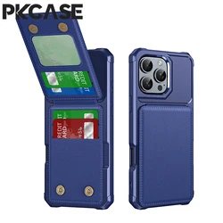 Vertical Card Slot Wallet Phone Case - Shockproof Leather Cover for iPhone 15 Plus (Blue)
