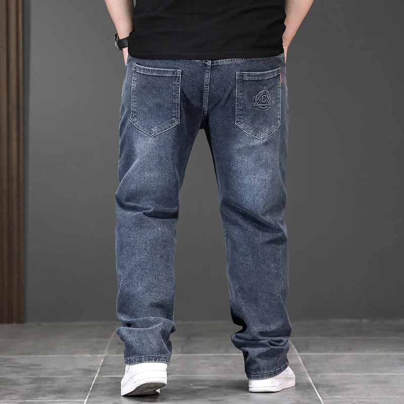 Oversized Men's Denim Jeans Fashion Label High Quality Brand Elastic Loose Fitting Fashionable Large Size 6XL 7XL 8XL Pants Male 5
