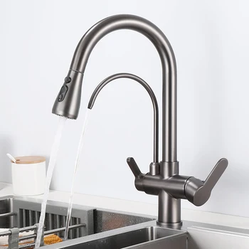 สีเทา Touch Sensor ก๊อกน้ําห้องครัวสมาร์ทกรอง Tap Sink ร้อนเย็นดึงลง Crane Deck Mount Dual Handle Touch ก๊อกน้ํา Tap 2