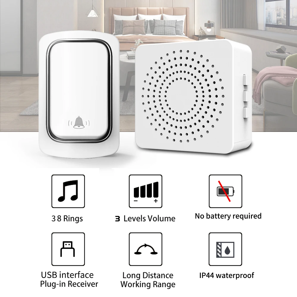 Wireless Doorbell Outdoor NO Battery Required Waterproof Home My Melody Bell