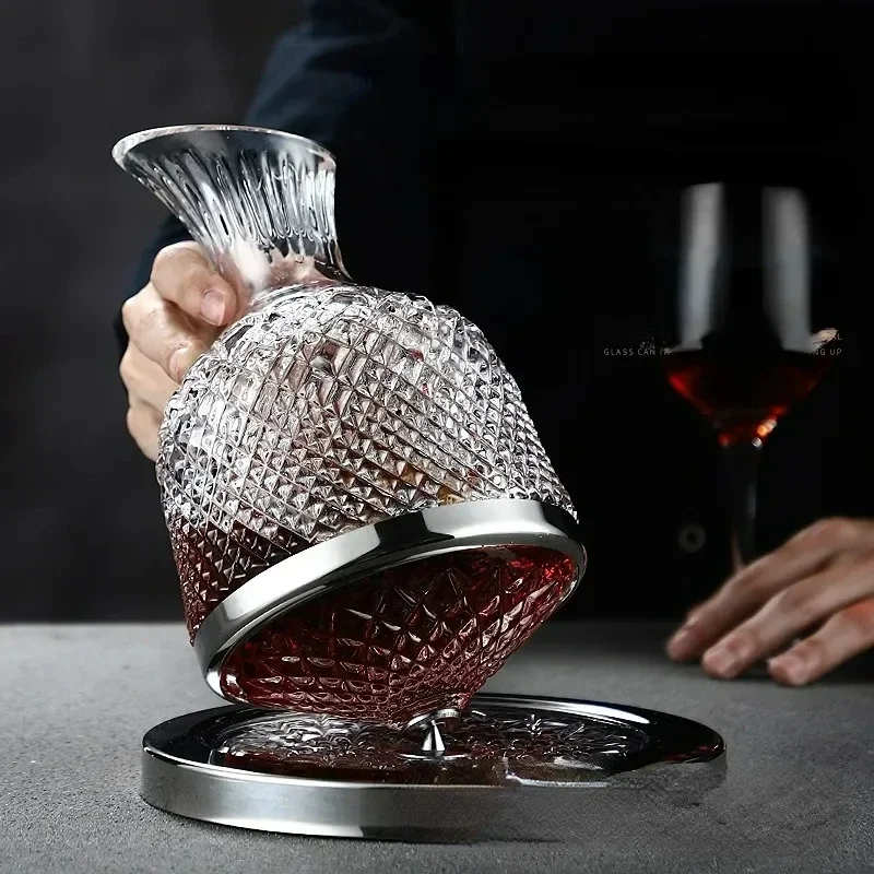 Wine aerator decanter 360 Rotating Wine Decanter Tumbler 1500ml Decanter Dispenser Crystal Glass Bottle Wine Aerator Mirror Jug Gift Bar Decoration