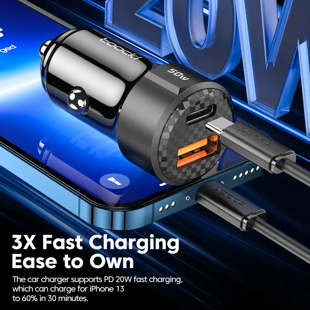 Car Charger 50W Quick Charge USB A to Type C Cable 66W for iPhone 11 12 13 14 Xiaomi Poco Samsung
