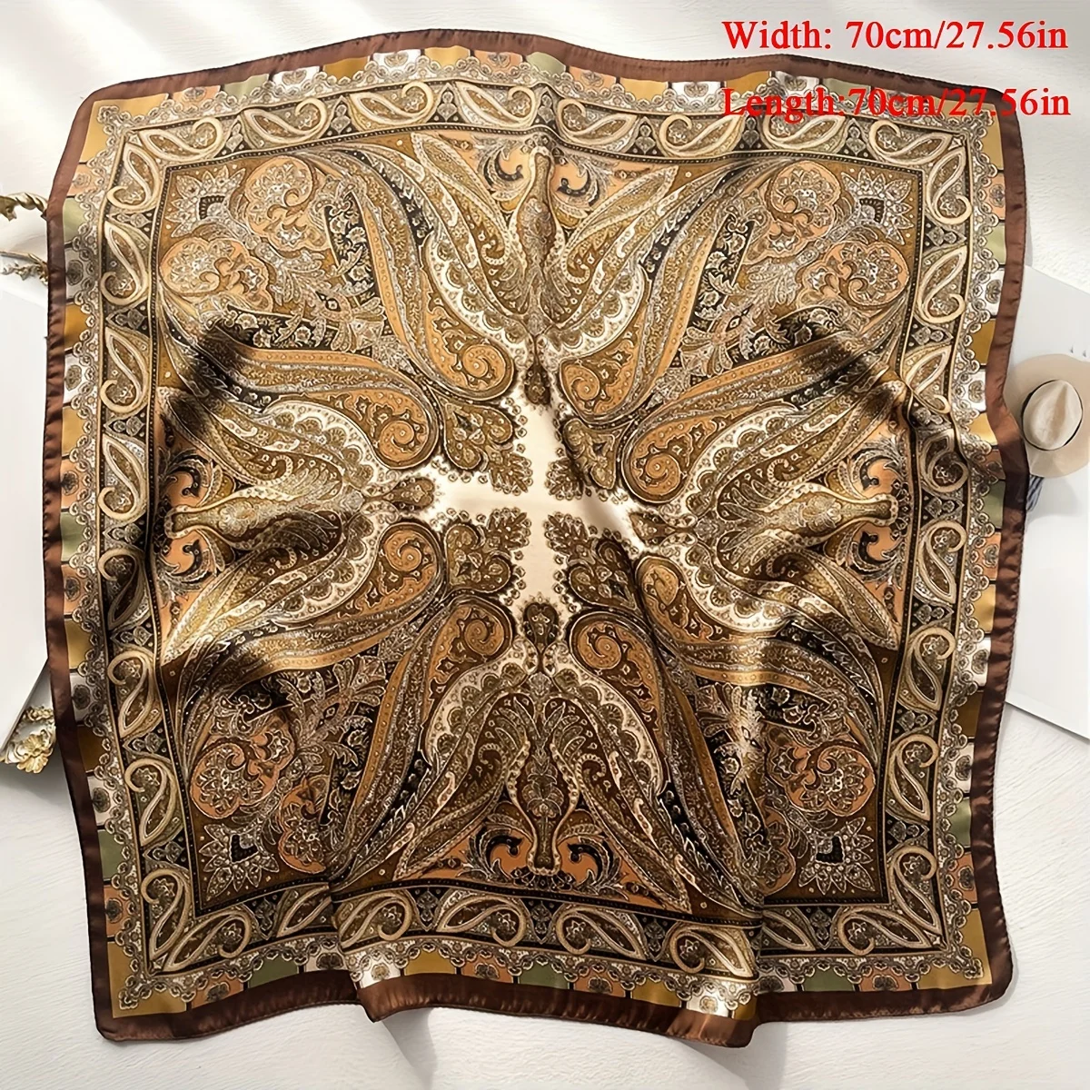 27.56" Paisley Print Small Square Scarf Simulated Silk Thin Neck Scarf Mature Style Sunscreen Headscarf For Women 6