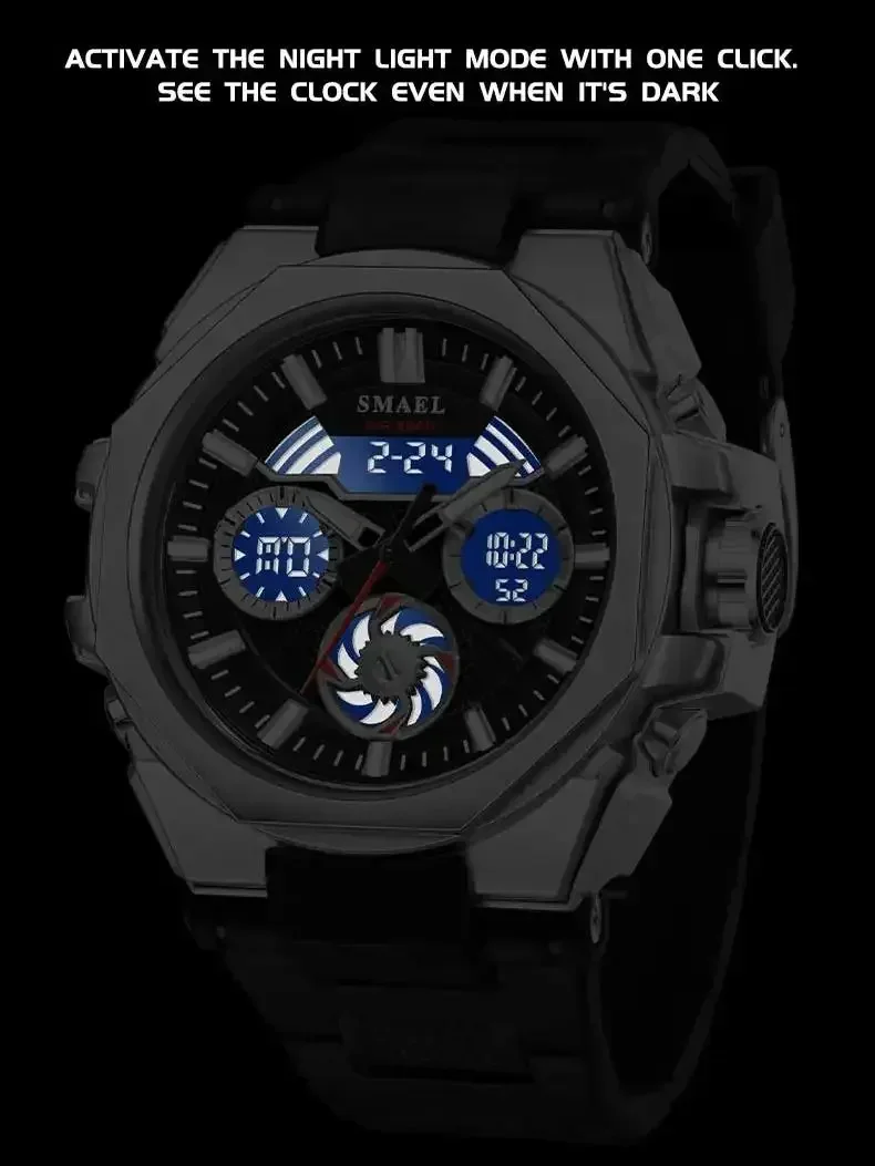 SMAEL 8098 Watch for Men Brand Quartz Digtal Dual Time Waterproof Shock Resistant Back Light Alarm Fashion 5