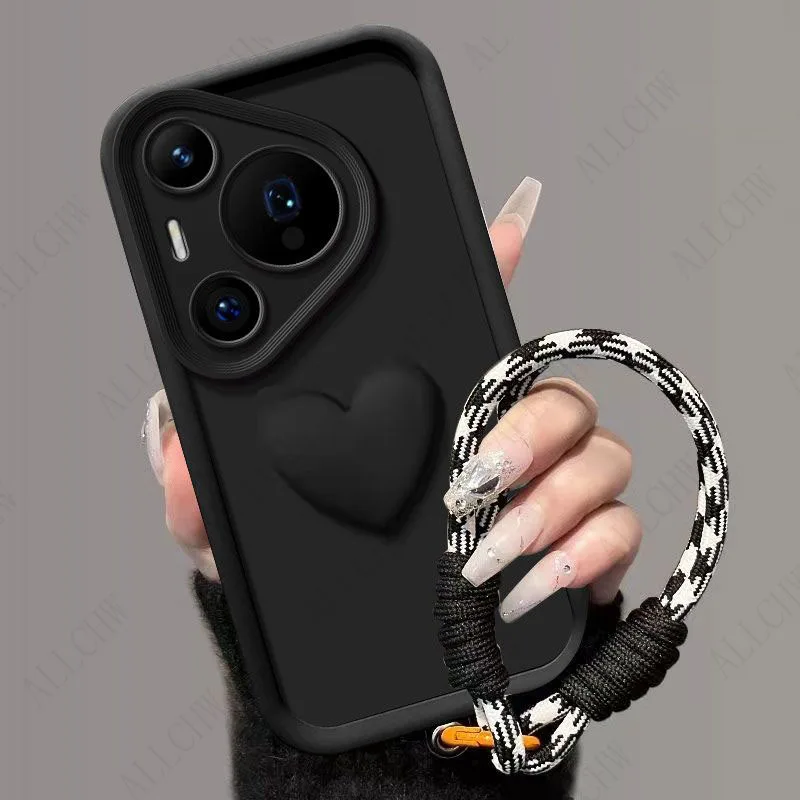 Huawei Pura Series 3D Love Heart Hand Strap Shockproof Silicone Case