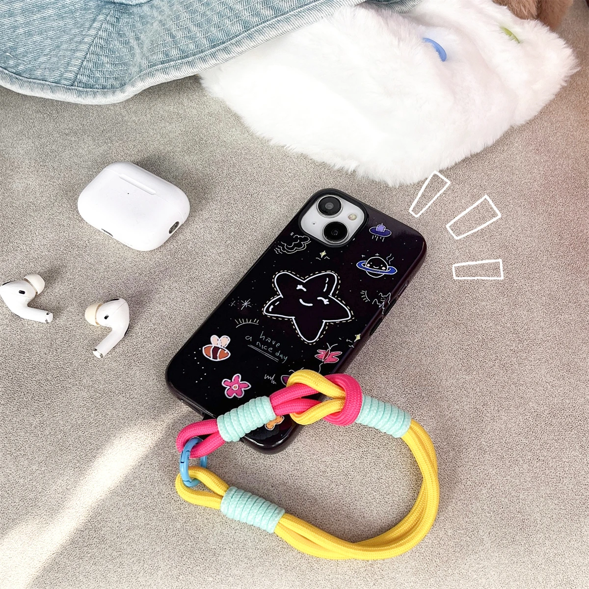 Black Background Stars Two-in-One Film Protective Shell for iPhone