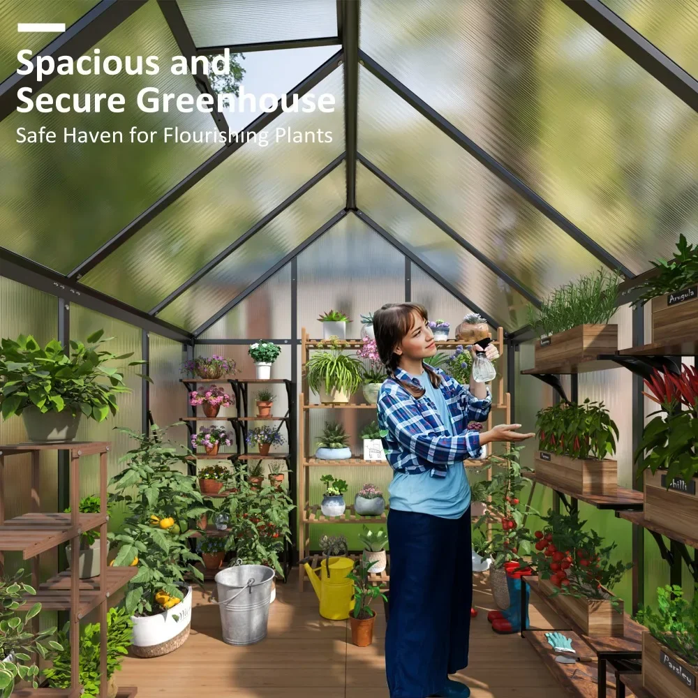 6x7.5 FT Greenhouse, Polycarbonate Greenhouse with Quick Setup Structure and Roof Vent, Aluminum Large Walk-in Greenhouse 3