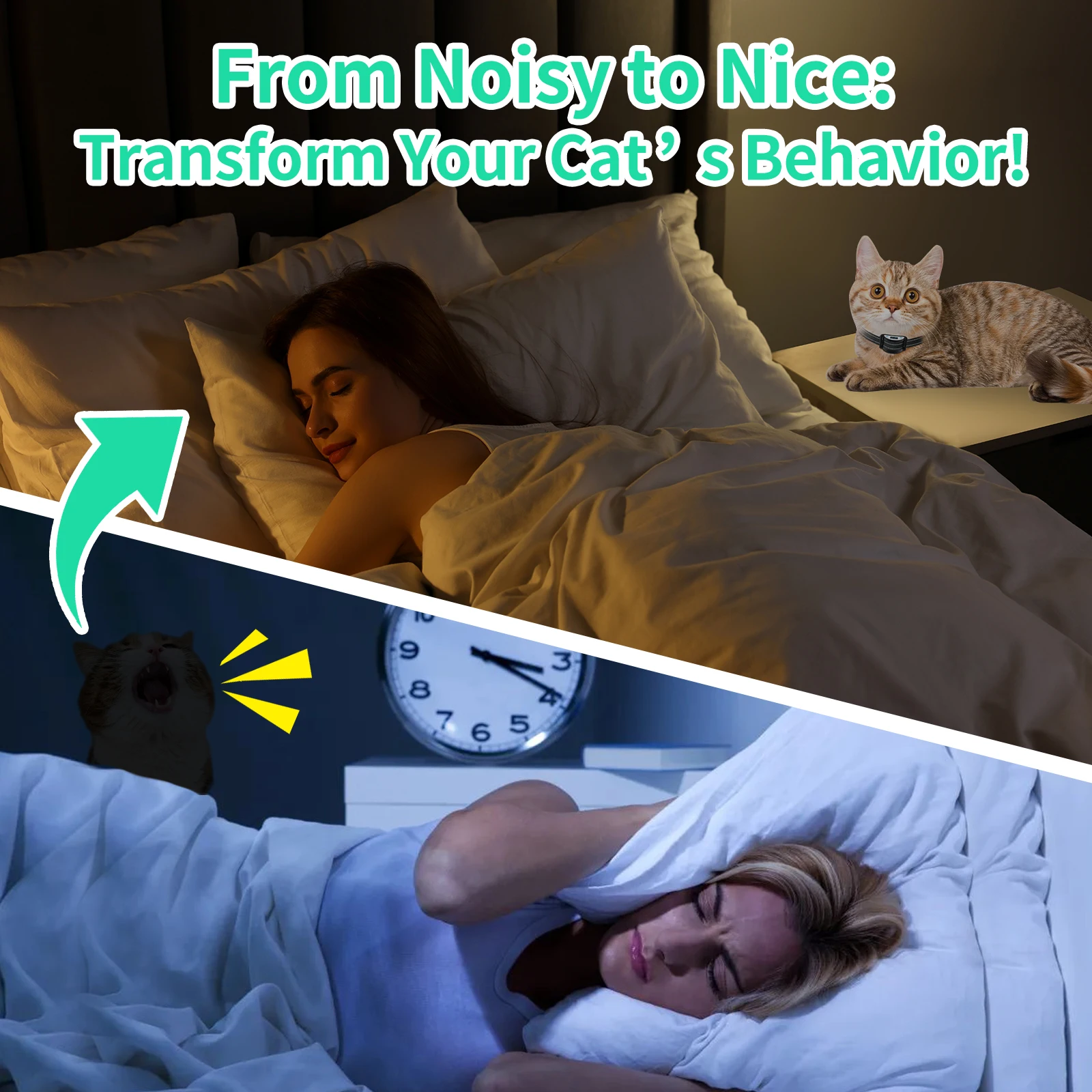 Cat Shock Collar, Waterproof Cat Training Collar, Tiniest Shock Collar for Cats with Beep Vibration to Auto Stop Meow