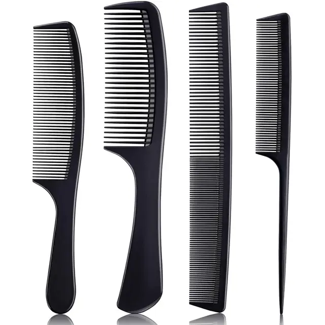4 Pieces Combs for Women and Man, Premium Black Carbon Fiber Hair Comb Set for Teasing and Parting, Combs for Hair Stylists.