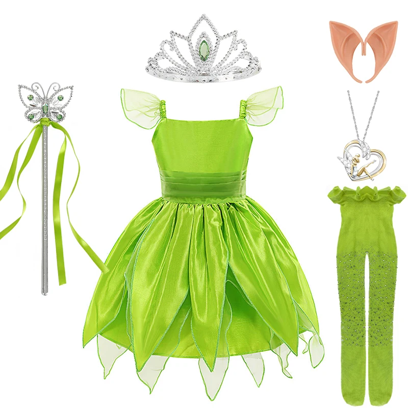 thumbnail image 1 of Disfraz de Campanilla para niña, disfraz de elfo verde para carnaval, fiesta de cumpleaños, Halloween, 1 of 5