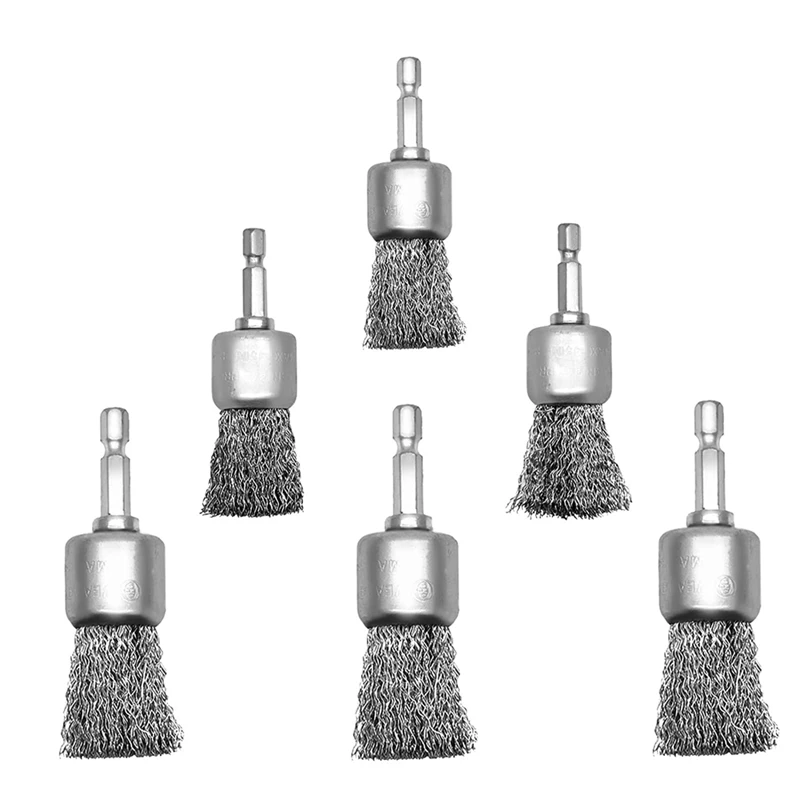 

6 Pack Wire Brush Wheel Silver New For Drill 1-Inch Crimped End Wire Brushes 1/4Inch Hex For Paint-Surface And Small Spaces