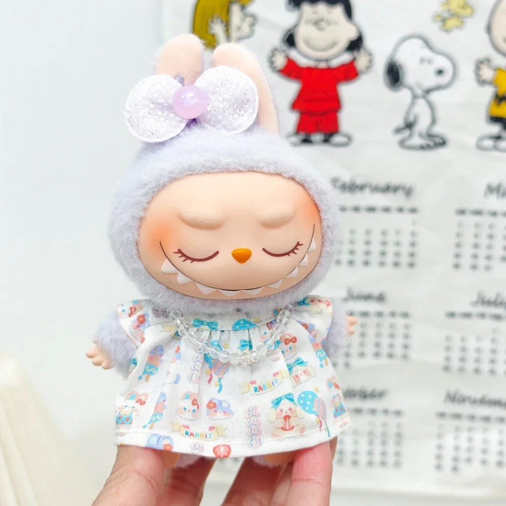 Lovely For 15-17cm Labubu Doll Accessories Ropa Outfit Summer Straw Hat Bow Cute Dress Trendy Clothing 4
